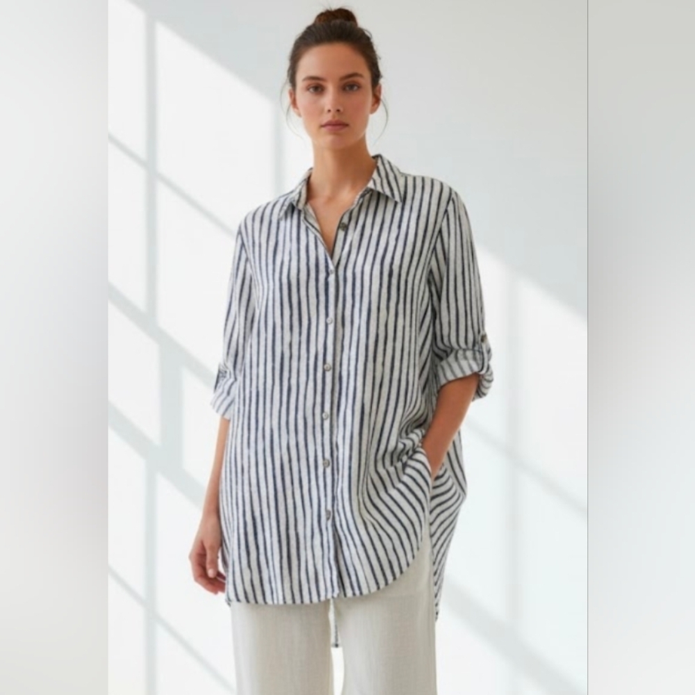 Rosemarine women's linen blend shirt dress tunic size L